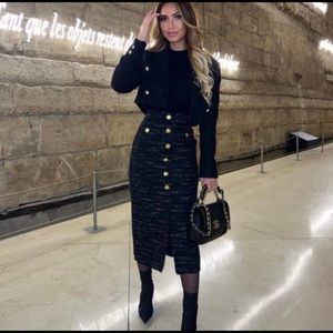 Zara Black and White Tweed Midi / Maxi Skirt XS